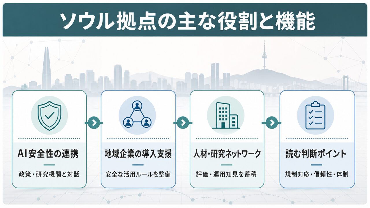 ソウル拠点の主な役割と機能の要点を整理した図解
