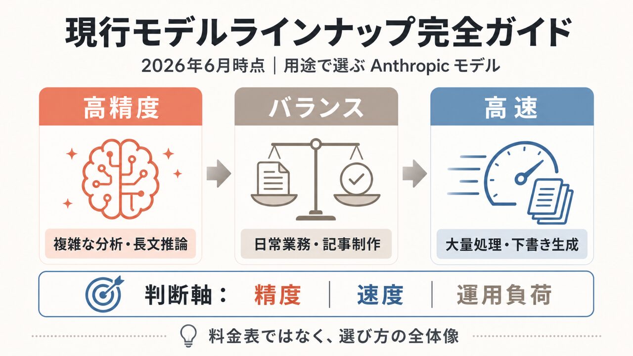 現行モデルラインナップ完全ガイド(2026年6月時点)の要点を整理した図解